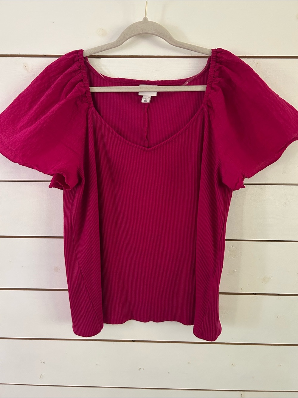 Avi & Viv Women's Magenta Flutter Sleeve Knit Ribbed Top Size 1X